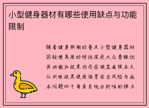 小型健身器材有哪些使用缺点与功能限制