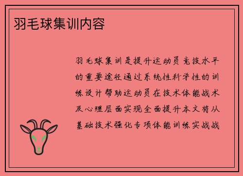 羽毛球集训内容